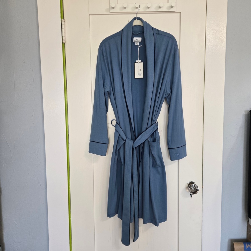 Petite Plume Robe Blue Pima Cotton Shawl Collar Womens Small Soft Loungewear